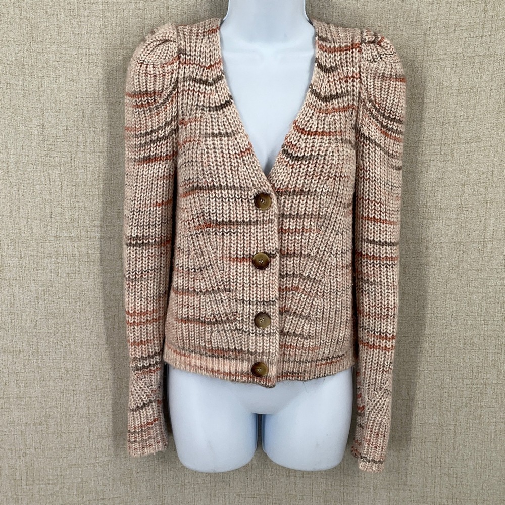 Chelsea & Violet Cardigan Womens XS Pink Cotton Space‎ Dye Puff Sleeve Boho